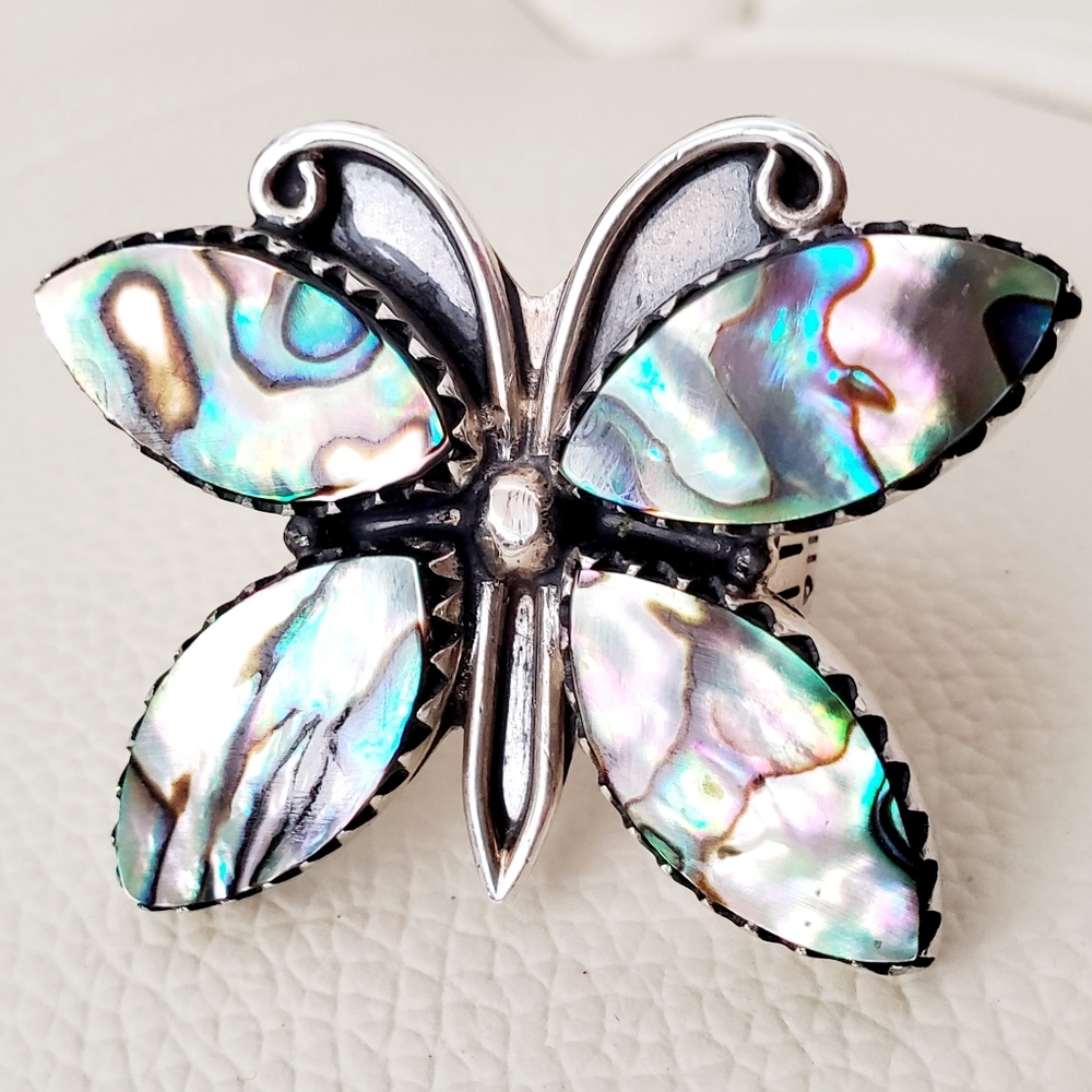 Abalone Sterling Butterfly Ring - Picture 2 of 5